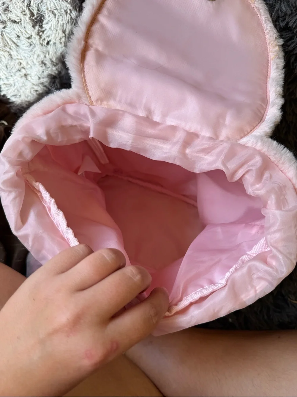 Furry blush pink backpack